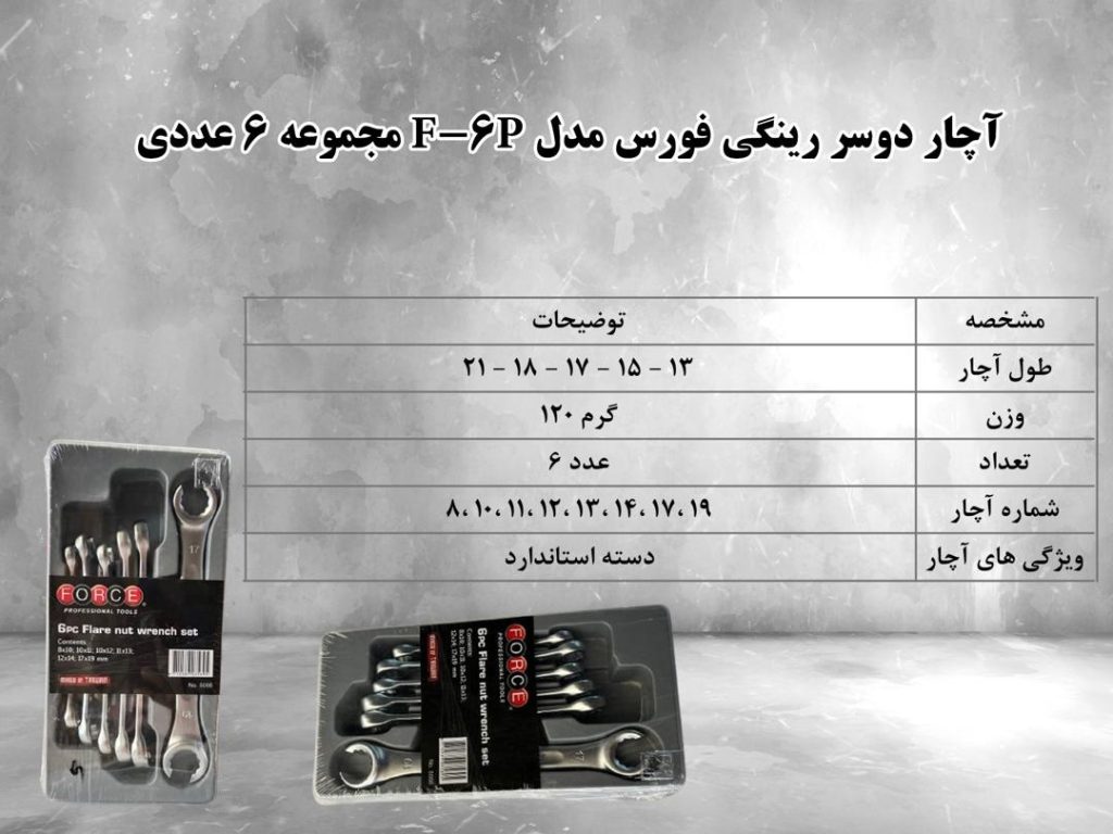 🛠️ آچار دوسر رینگی فورس F_6P مجموعه 6 عددی